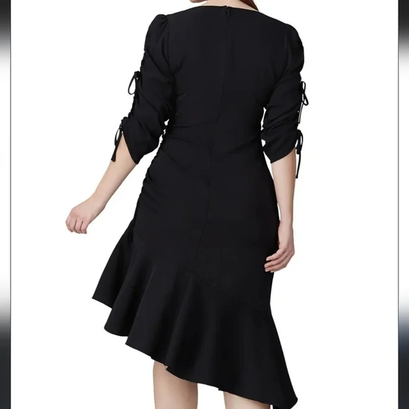 Rodarte x Universal Standard short ruched sleeve black midi sheath dress - Picture 3 of 13